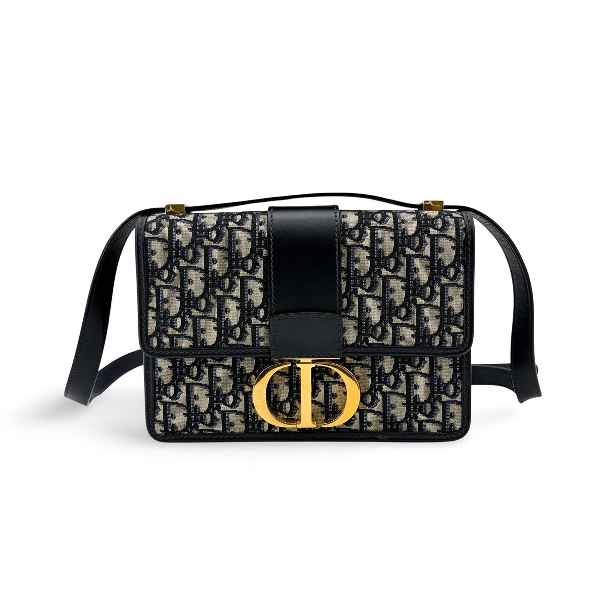Christian Dior 30 Montaigne Flap Oblique Canvas Navy Bag