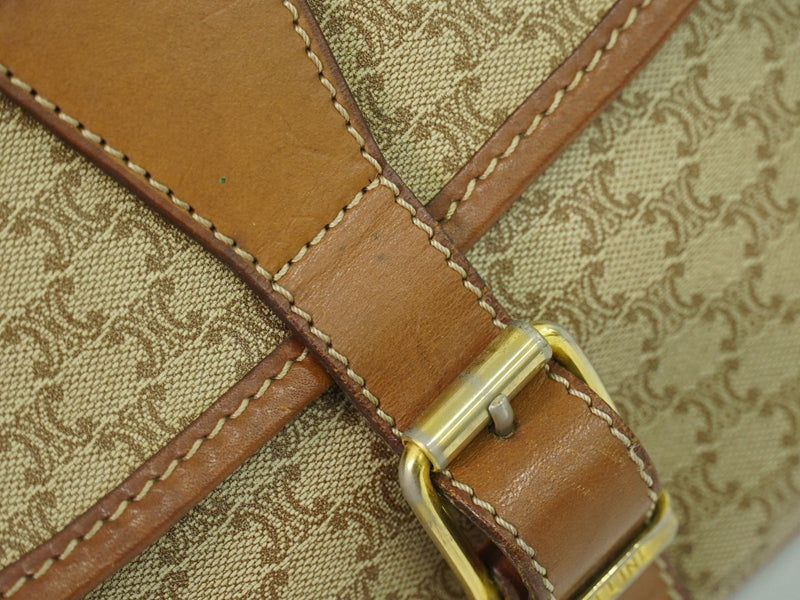 Celine Vintage Macadam Canvas And Leather Beige Bag