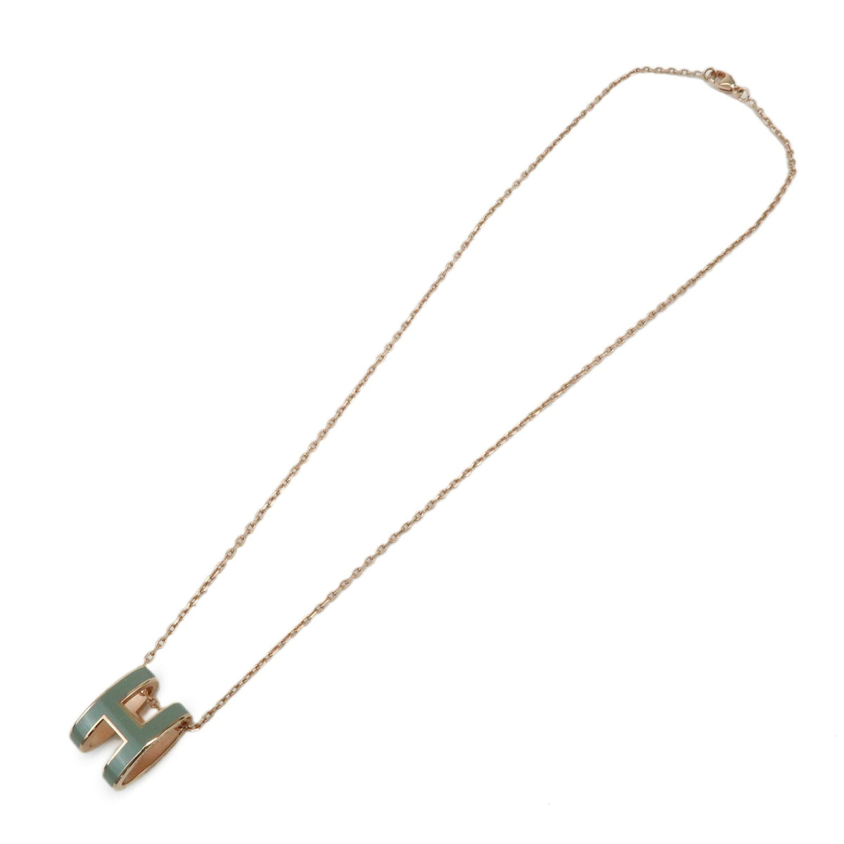 Hermes Pop H Pendant Chain Metal And Enamel Pink Rose_gold Bijoux