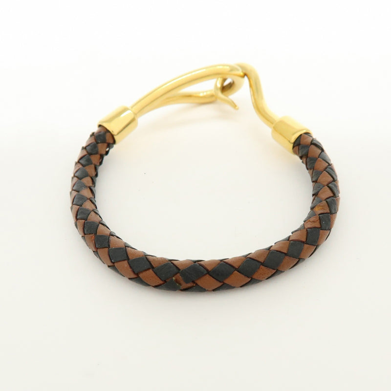 Hermes Jumbo Hook Braided Leather And Metal Brown Bijoux