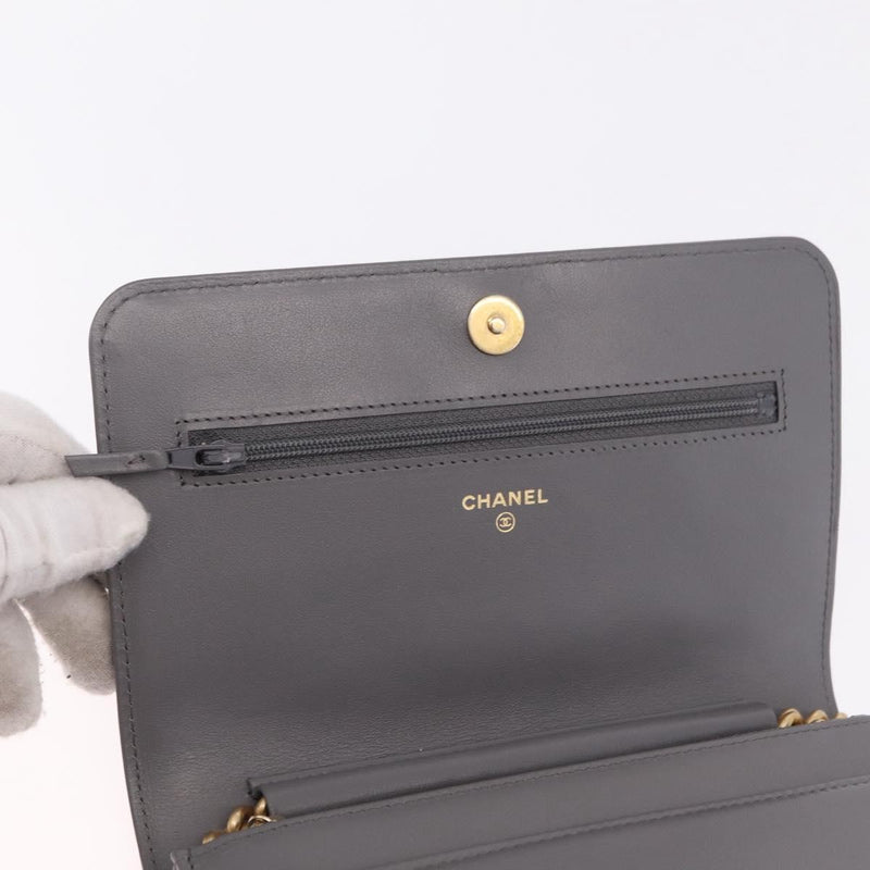 Chanel Boy Wallet On Chain Quilted Caviar Gray Leather Bag
