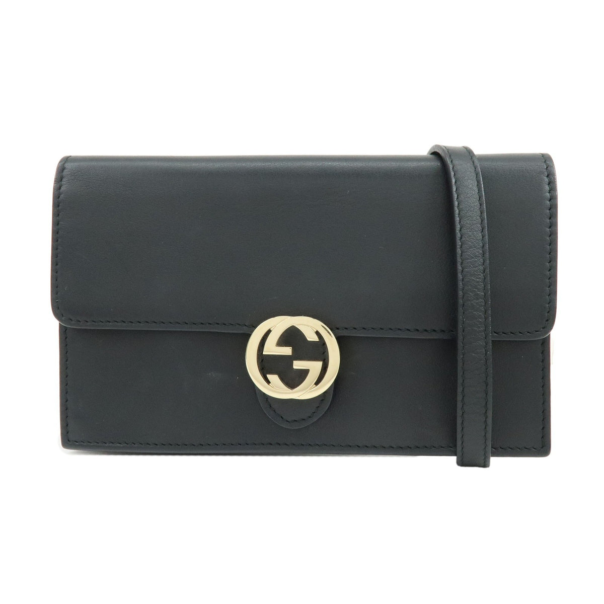 Gucci Interlocking Wallet On Chain Leather Black Bag