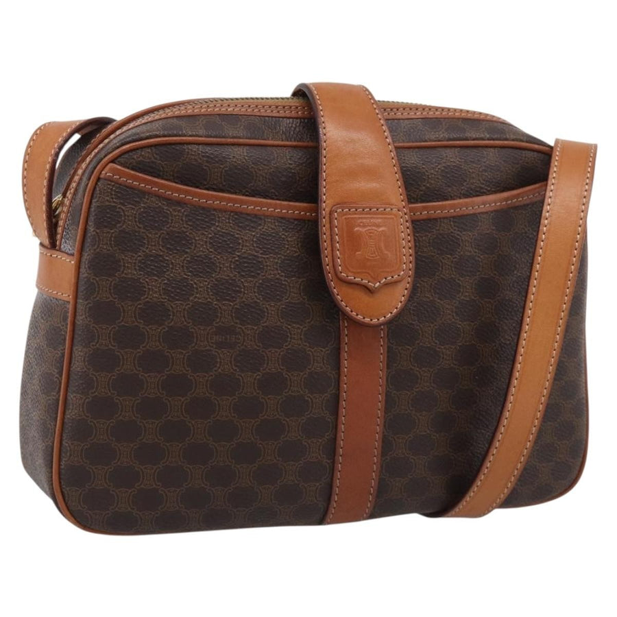 Celine Macadam Shoulder Leather Brown Canvas Bag