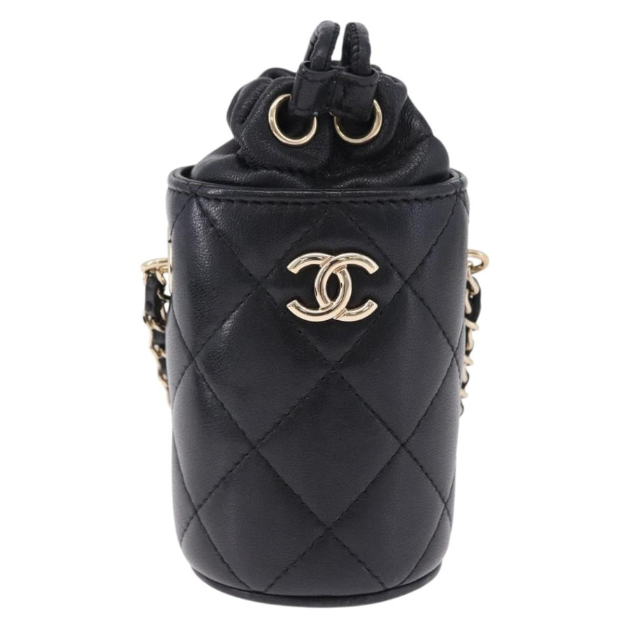 Chanel Drawstring Bucket With Chain Quilted Lambskin Black Leather Bag