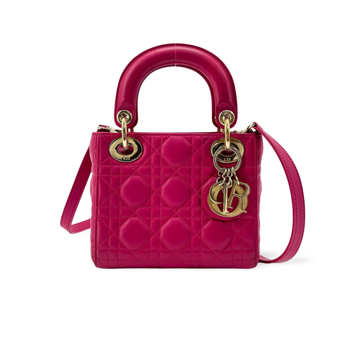 Christian Dior Lady Cannage Quilt Lambskin Pink Leather Bag