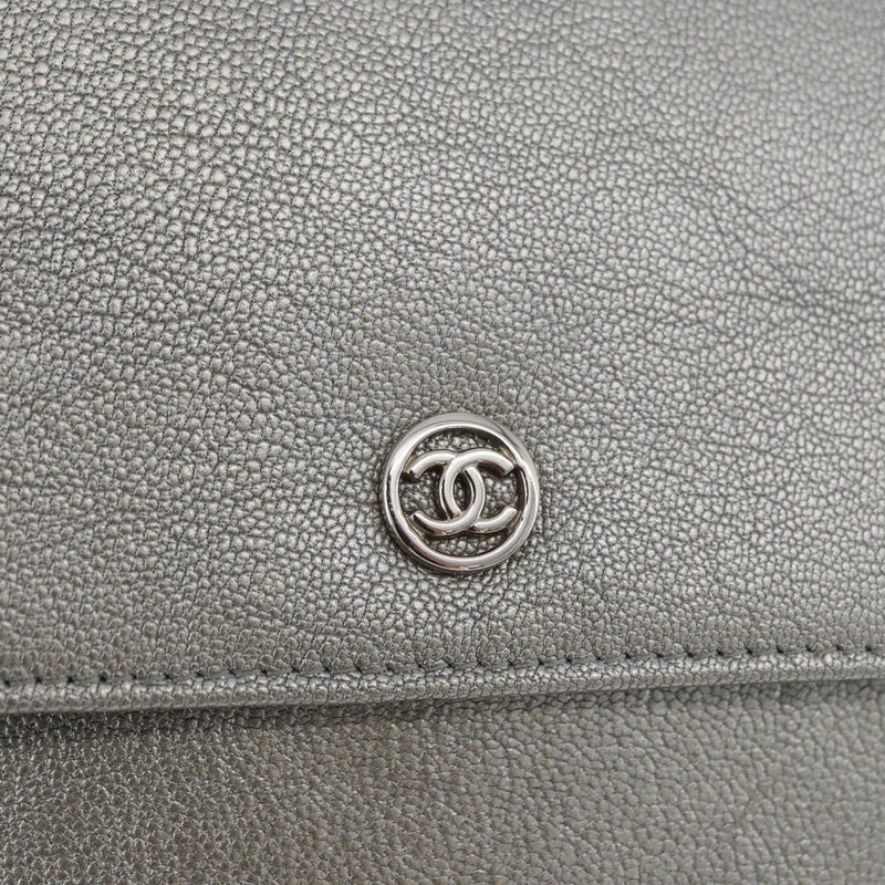 Chanel Round Cc Wallet On Chain Goatskin Silver Leather Bag