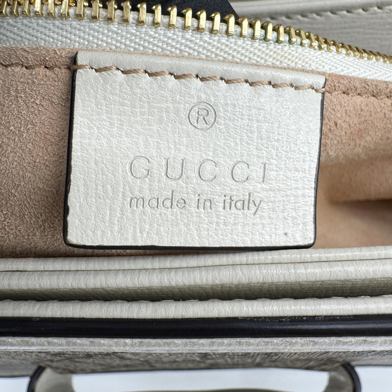 Gucci Horsebit 1955 Gg Coated Canvas With Leather Beige Bag