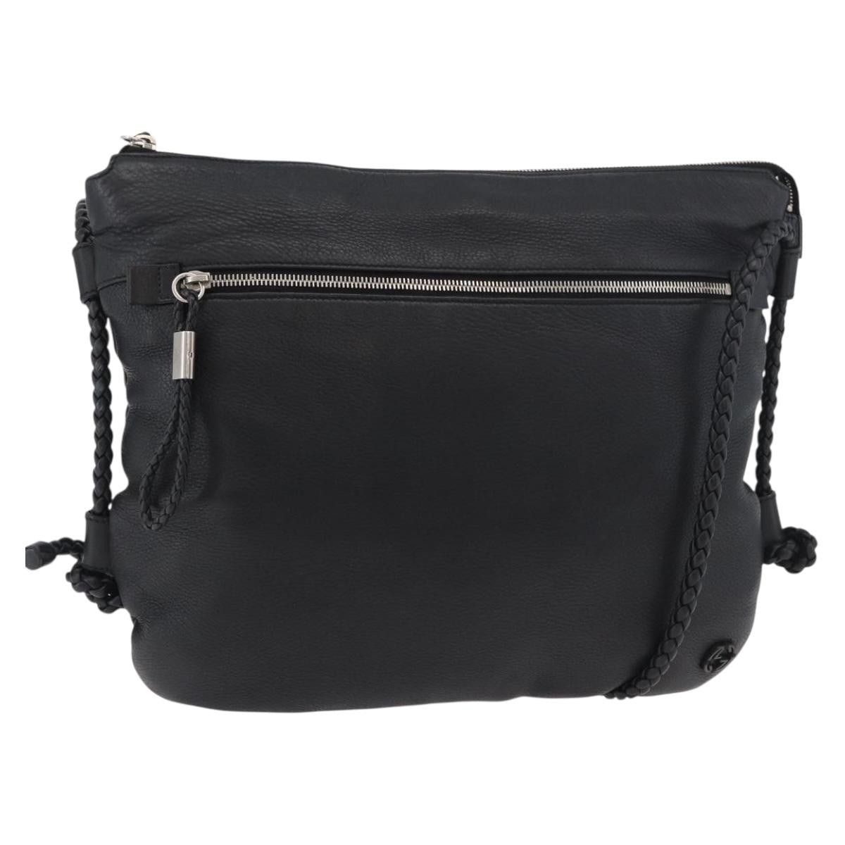 Gucci Braided Strap Zip Messenger Leather Black