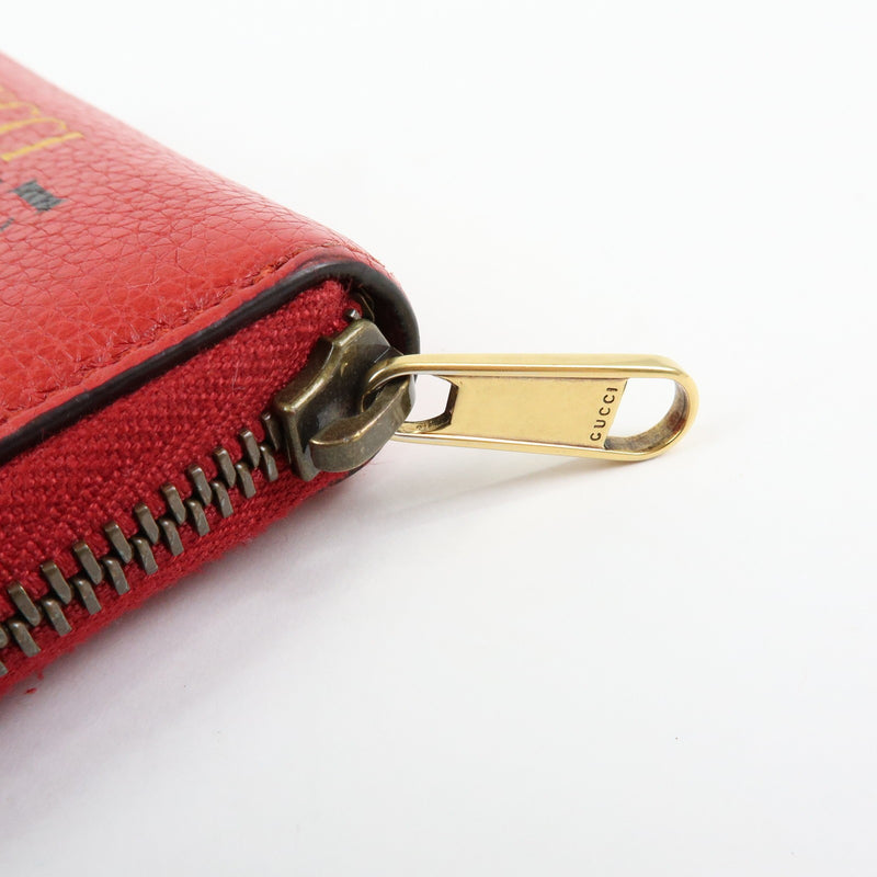 Gucci Logo Zip Card Case Printed Leather Red Accessory