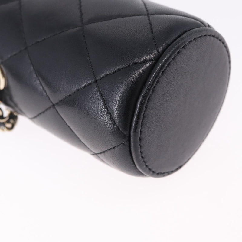 Chanel Drawstring Bucket With Chain Quilted Lambskin Black Leather Bag