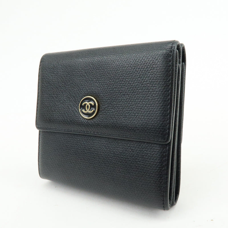 Chanel Cc Button Coin Purse Leather Black Calfskin Accessory
