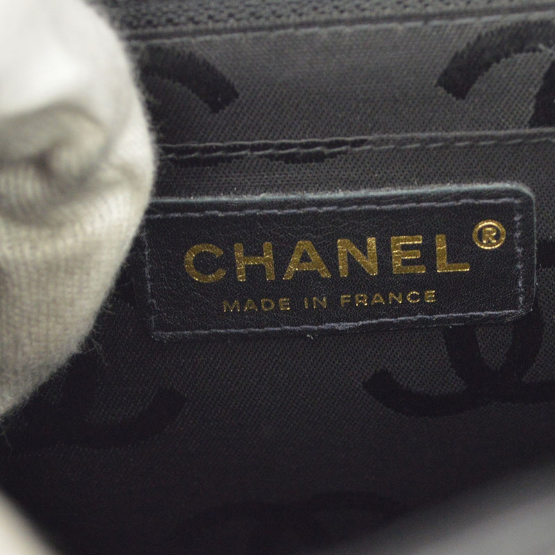 Chanel Surpique Classic Top Handle Flap Quilted Lambskin Black Leather Bag