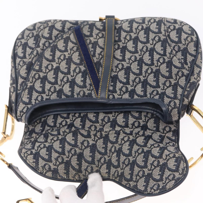 Christian Dior Vintage Double Saddle Diorissimo Canvas Navy Bag