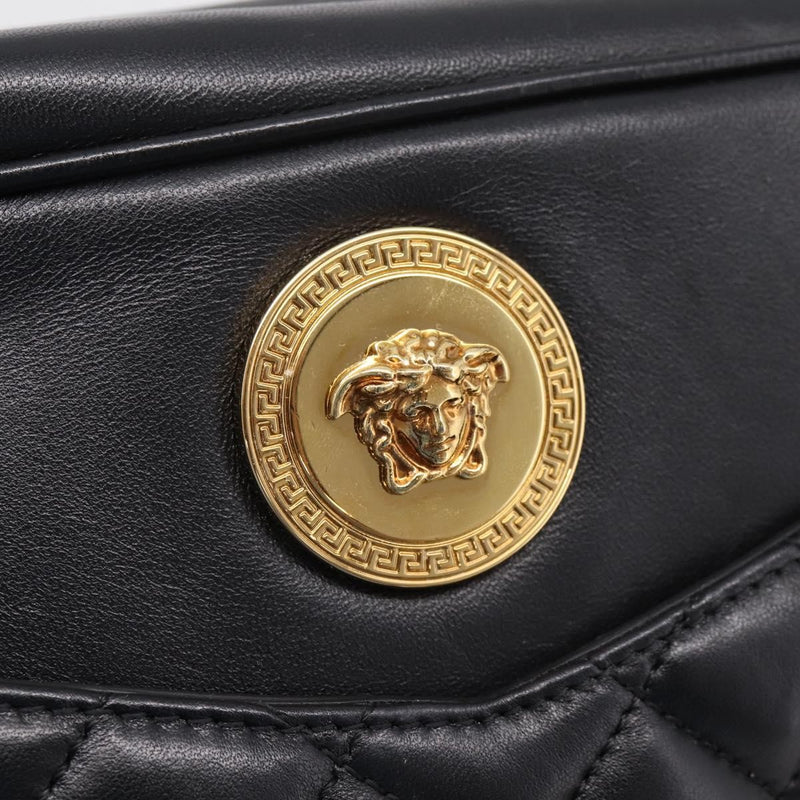 Versace Medusa Icon Front Slip Pocket Camera Quilted Leather Black Bag