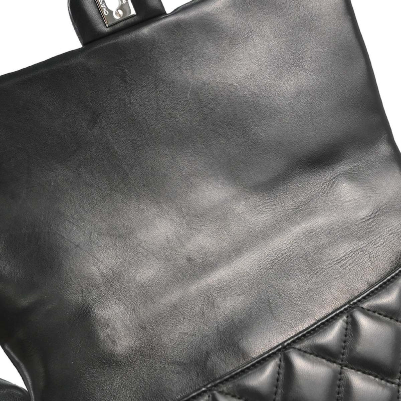 Chanel Vintage Classic Top Handle Flap Quilted Lambskin Black Leather Bag