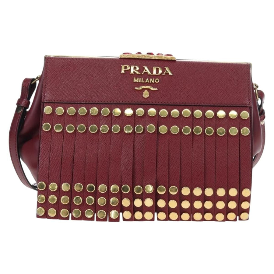 Prada Idol Studded Fringe Saffiano Leather Burgundy Bag