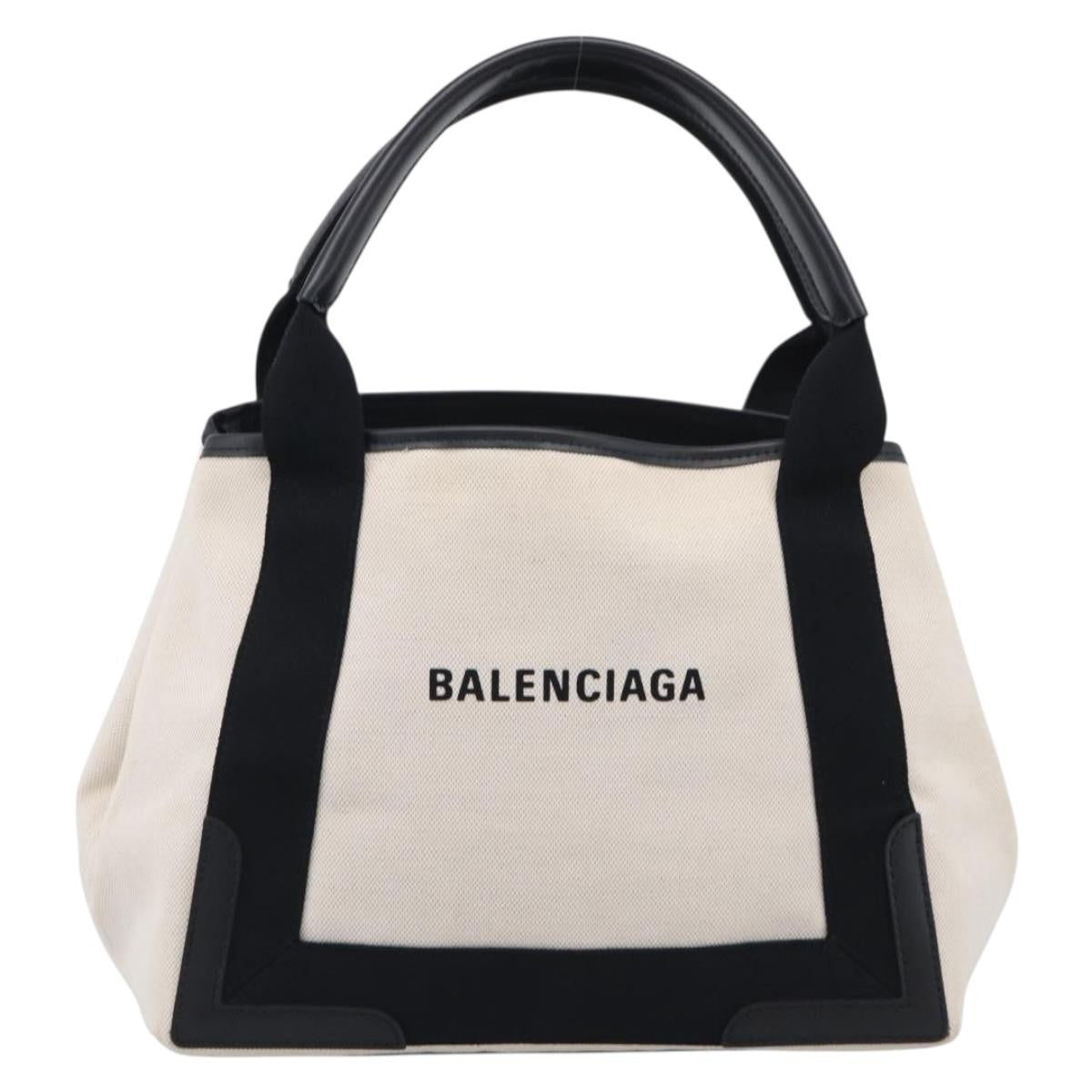 Balenciaga Navy Cabas Canvas With Leather White Bag