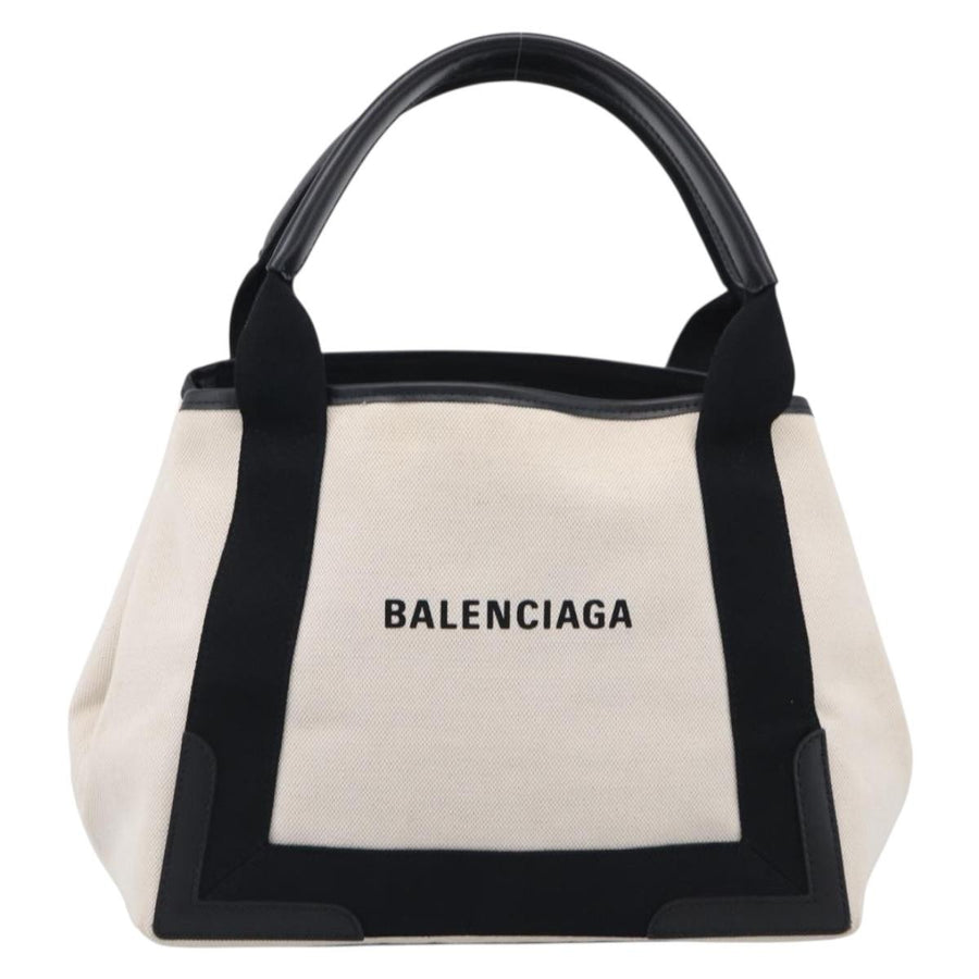 Balenciaga Navy Cabas Canvas With Leather White Bag