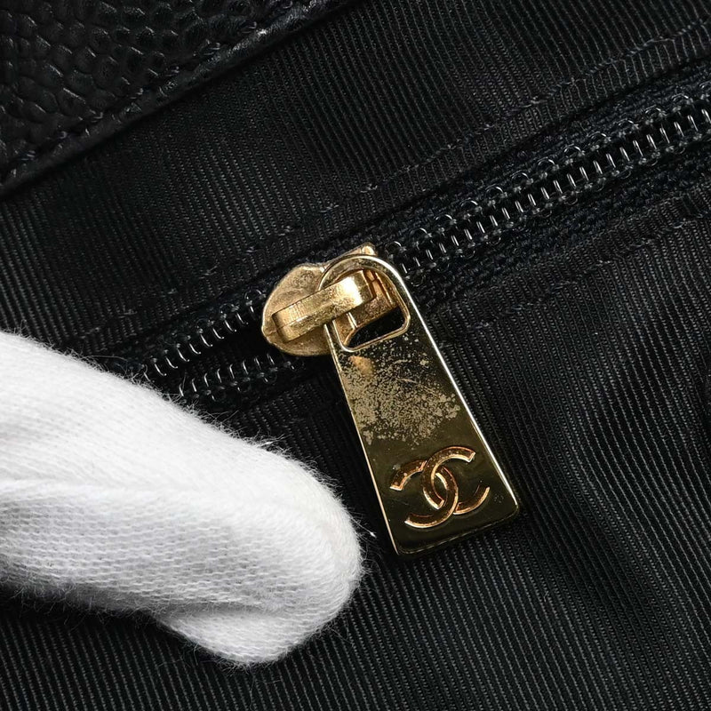 Chanel Vintage Wooden Caviar Black Leather Bag