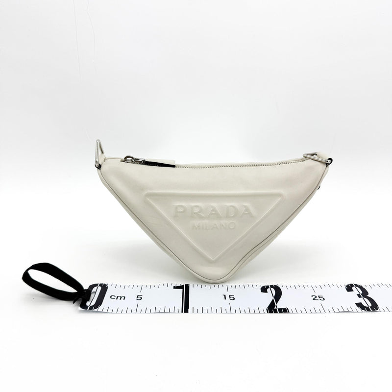 Prada Triangle Logo Zip Leather White Bag