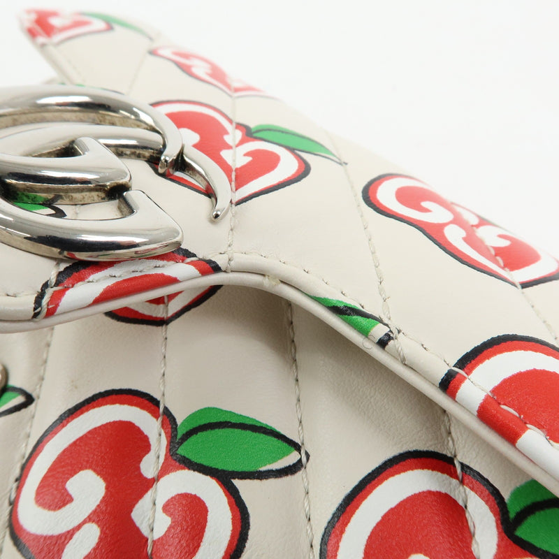 Gucci Gg Marmont Flap Printed Diagonal Quilted Leather White Bag