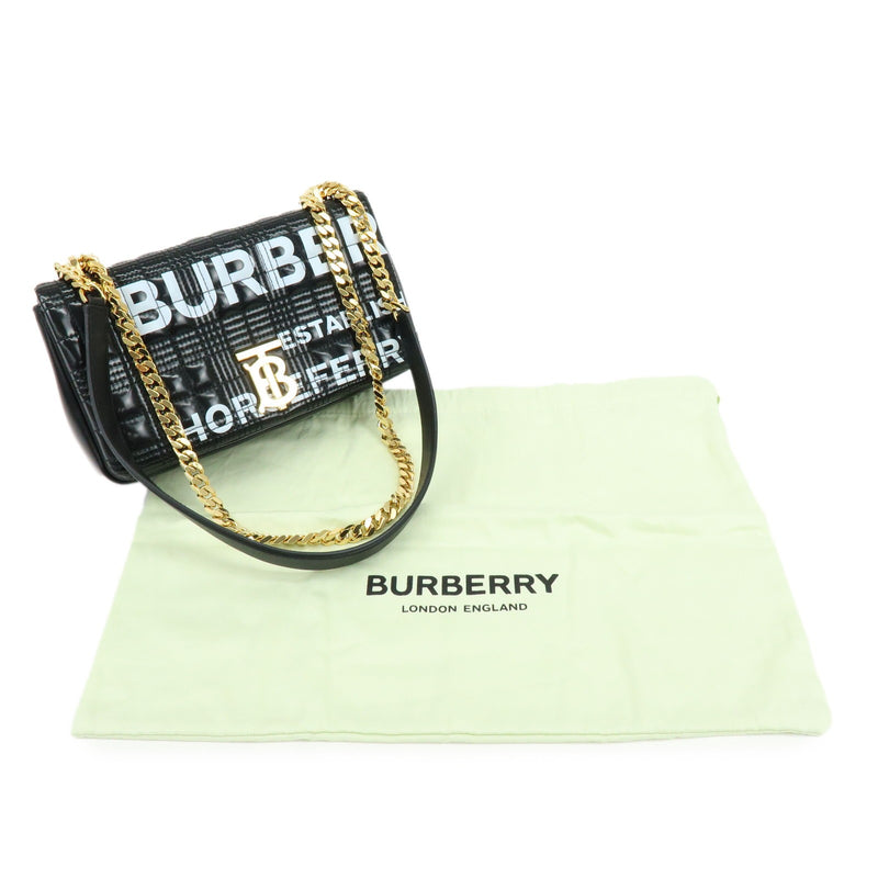Burberry Lola Clutch On Chain Quilted Leather Black