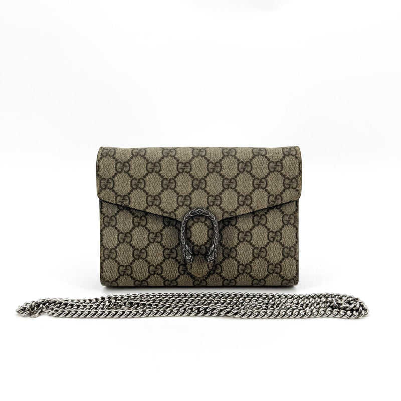 Gucci Dionysus Wristlet Clutch Gg Coated Canvas With Leather Brown