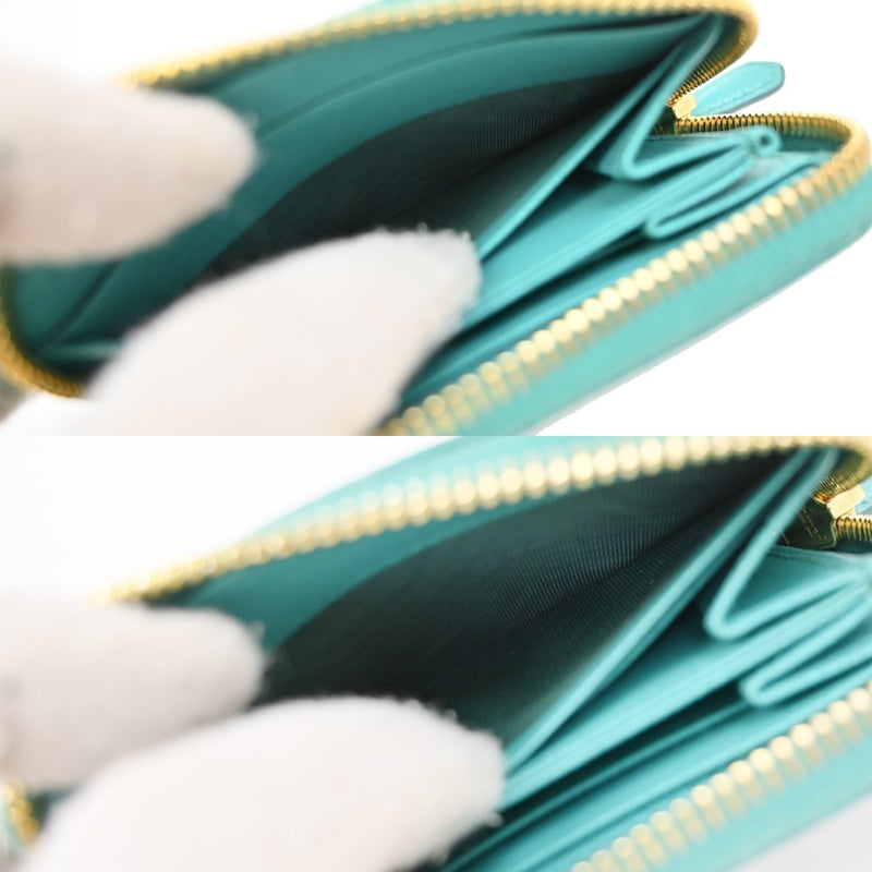 Prada Zip Around Saffiano Leather Blue Accessory