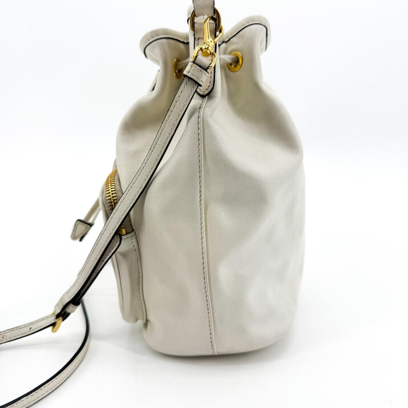 Prada Duet Drawstring Bucket Leather White Bag