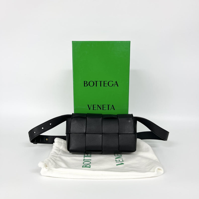 Bottega Veneta Cassette Belt Maxi Intrecciato Leather Black Bag