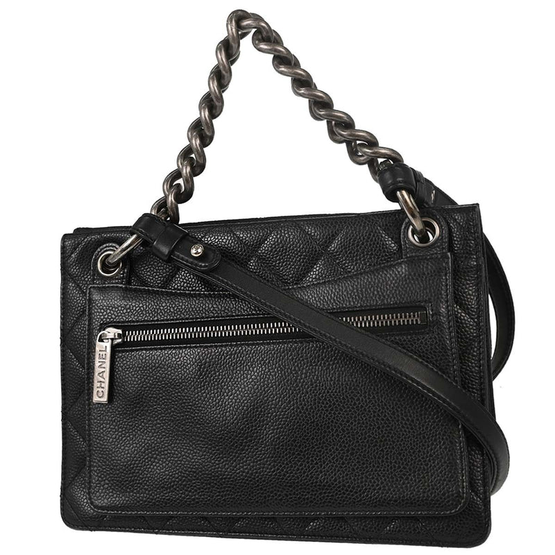 Chanel Paris-Edinburgh Square Flap Caviar 2 Way Black Leather Bag