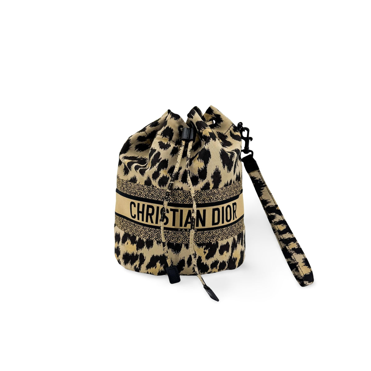 Christian Dior Logo Travel Drawstring Printed Fabric Beige Canvas Bag