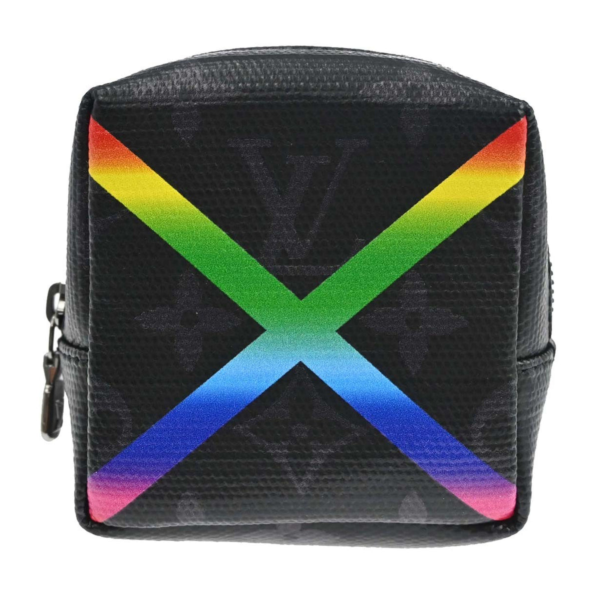 Louis Vuitton Box Pouch Bag Charm And Belt Rainbow Monogram Eclipse Canvas Black Leather