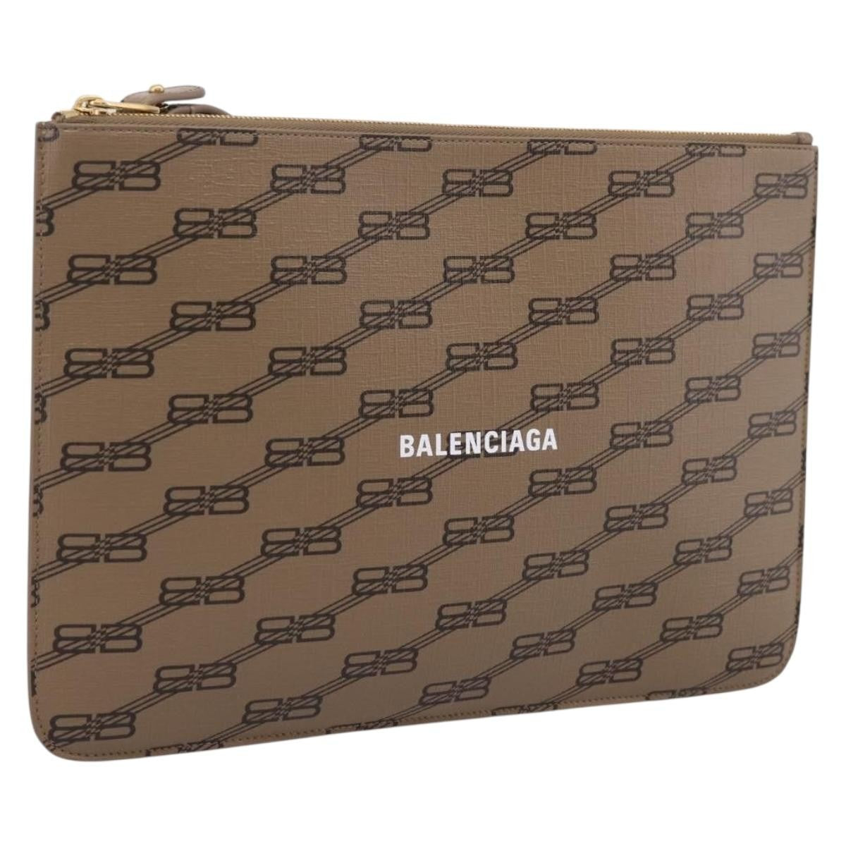 Balenciaga Signature Pouch Monogram Pvc Leather Beige