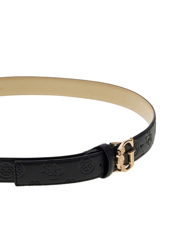 Guess Logo Embossed Belt — Black Polyester