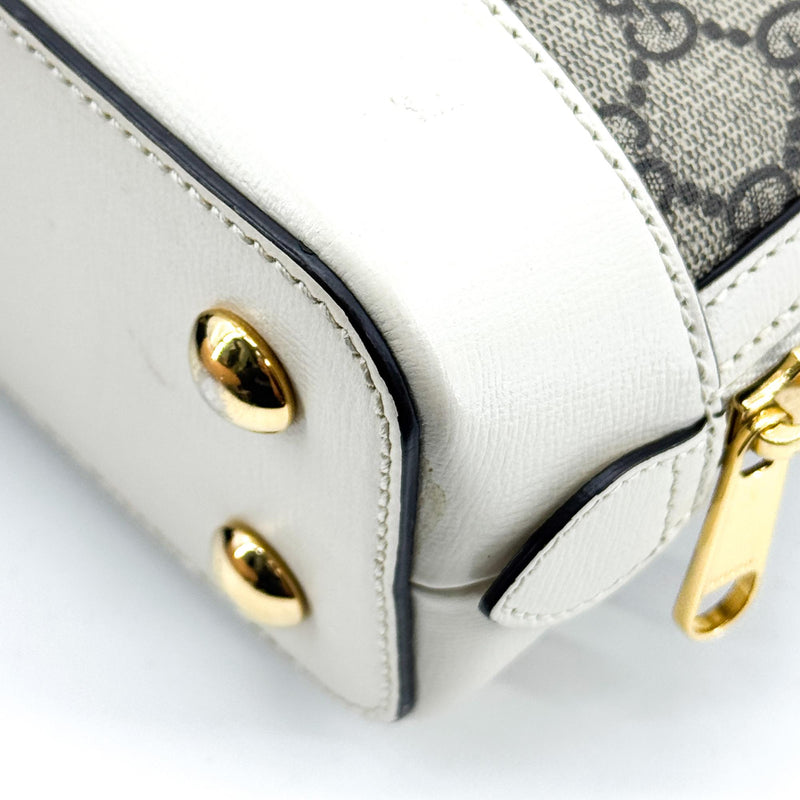 Gucci Horsebit 1955 Top Handle Gg Coated Canvas With Leather White Bag