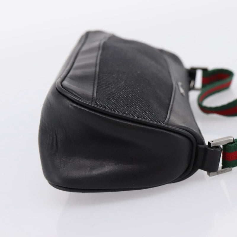 Gucci Web Sherry Line Accessory Pouch Denim & Leather Black Canvas
