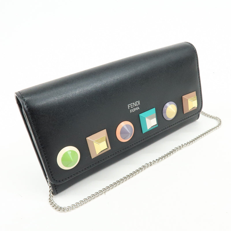 Fendi Continental Wallet On Chain Studded Leather Black Bag