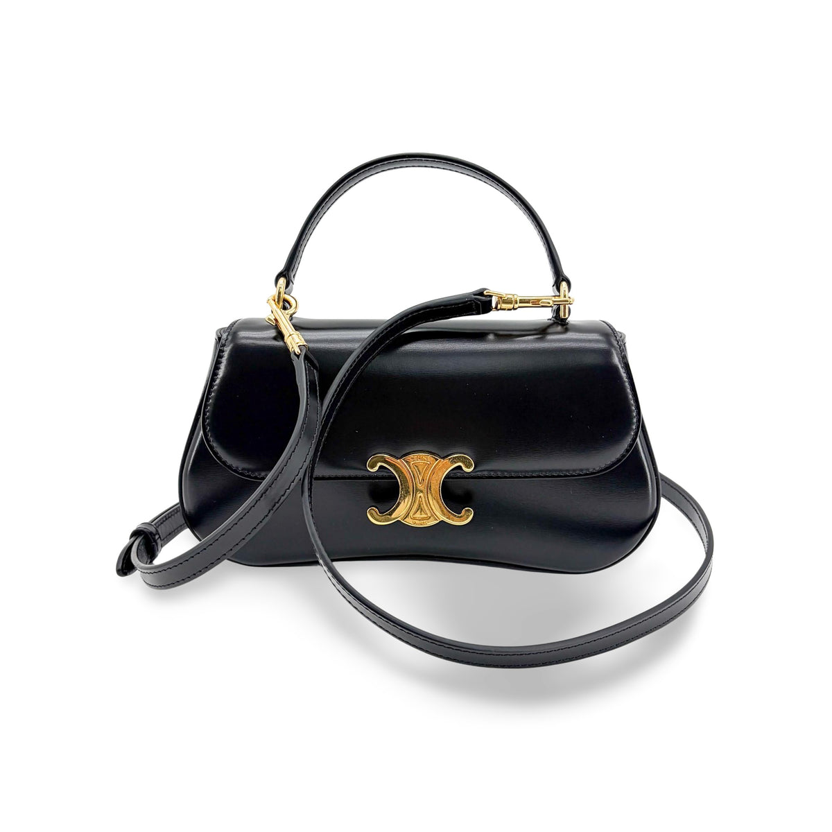 Celine Lola Triomphe Top Handle Leather Black Bag
