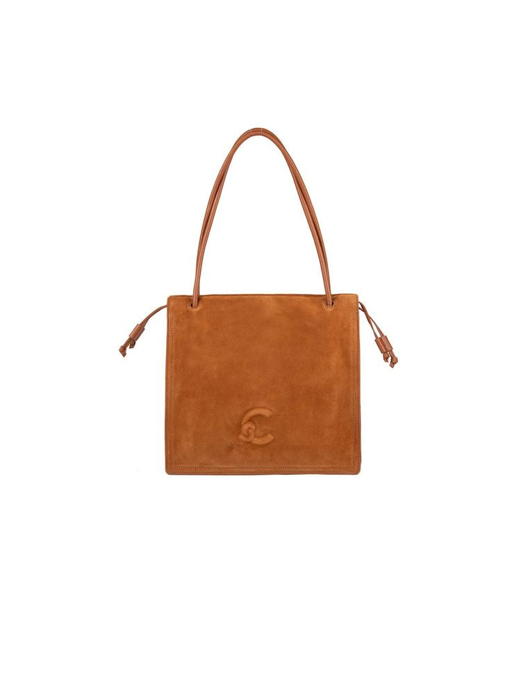 Coccinelle Embossed Logo Cowhide Shoulder Bag — Cognac
