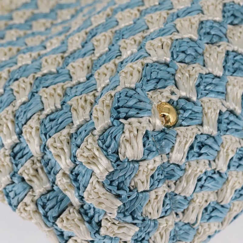 Prada Open Raffia Blue Wood Bag