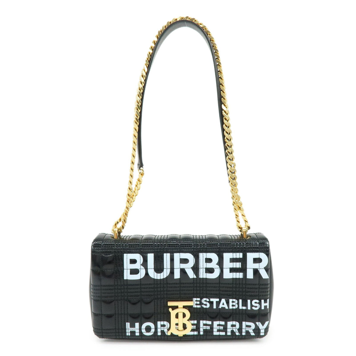 Burberry Lola Clutch On Chain Quilted Leather Black