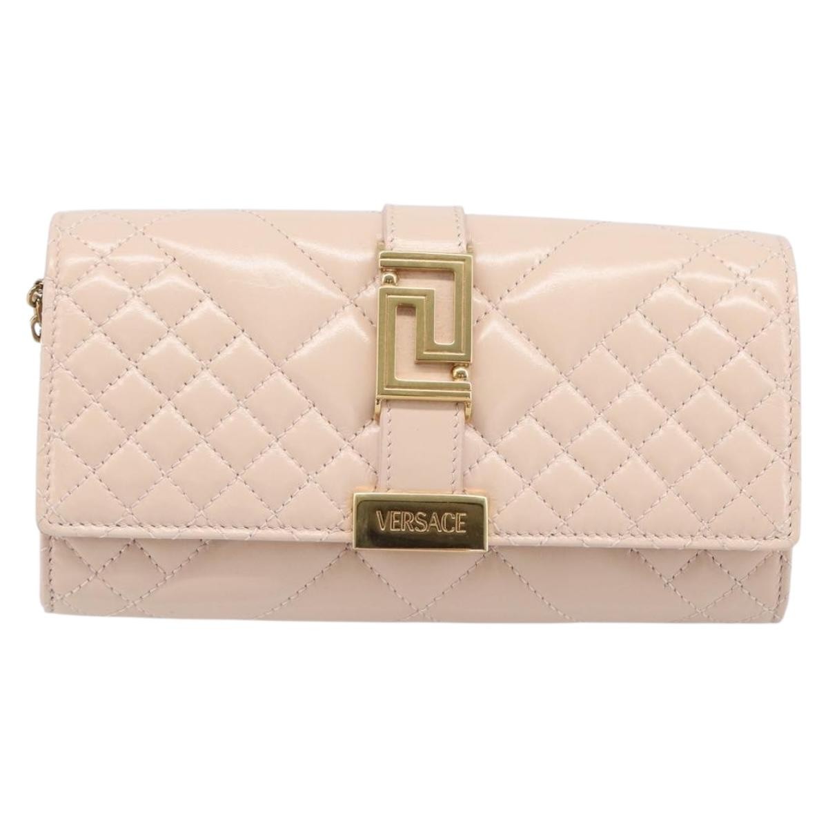 Versace Greca Goddess Convertible Clutch Leather Pink