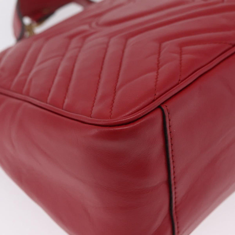 Gucci Gg Marmont Top Handle Matelasse Leather Red Bag