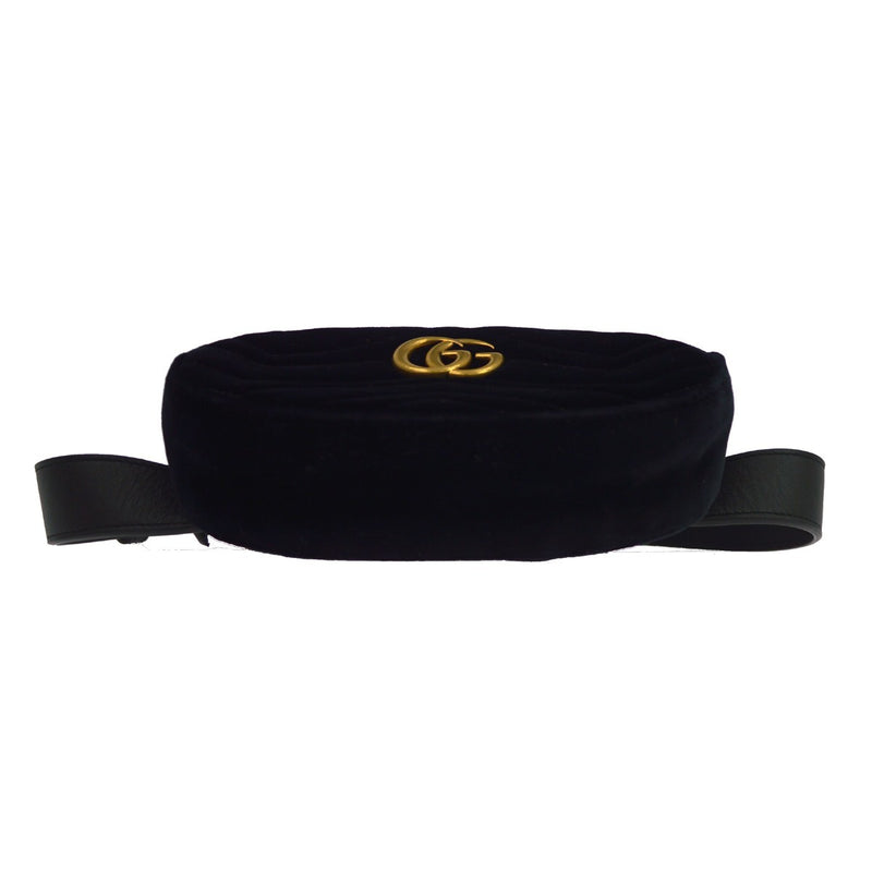 Gucci Gg Marmont Belt Embellished Matelasse Velvet Black Bag