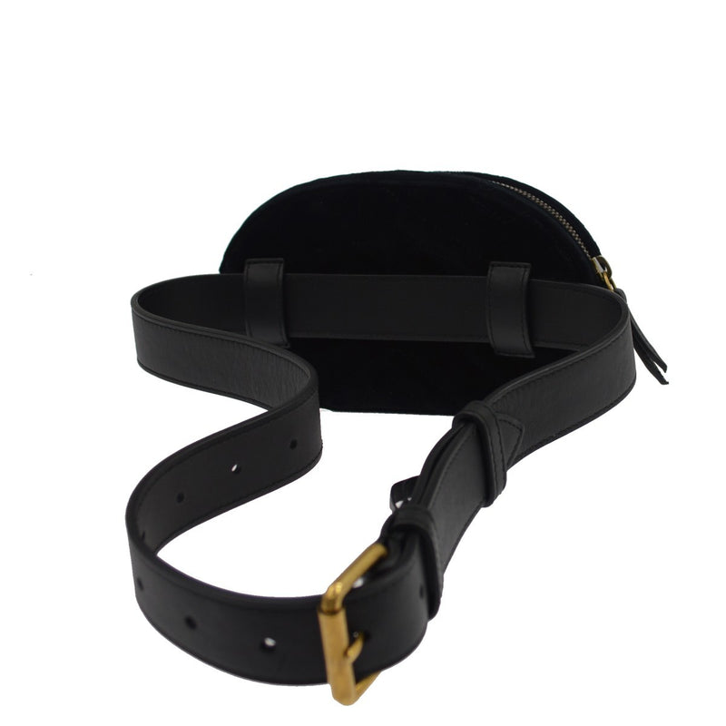Gucci Gg Marmont Belt Embellished Matelasse Velvet Black Bag