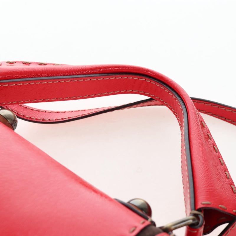 Fendi Secret Code F3 Convertible Satchel Textured Leather Red