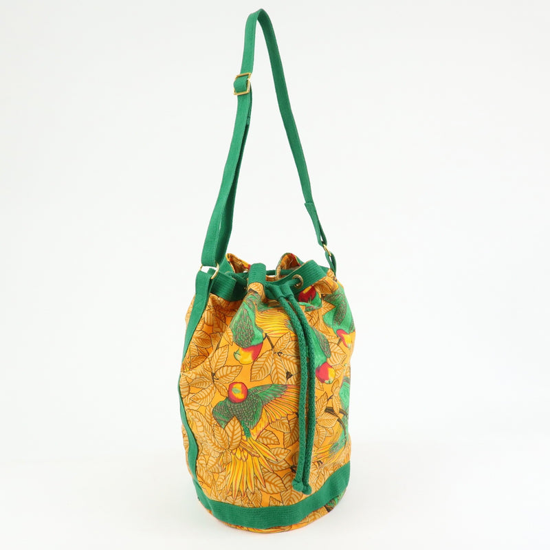 Hermes Vintage Drawstring Bucket Printed Canvas Orange Bag