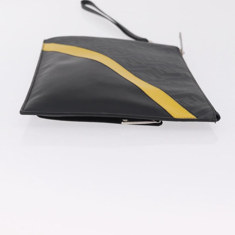 Fendi Zip Flat Wristlet Zucca Coated Canvas And Leather Black Bag