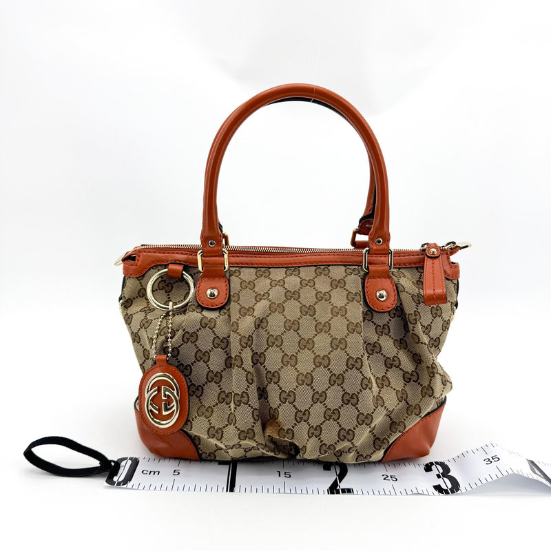 Gucci Sukey Top Handle Satchel Gg Canvas With Leather Brown